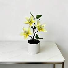 3 buc bonsai artificiali de magnolie, decor de flori artificiale în ghiveci realiste, potrivite pentru biroul de acasă, decorațiuni de nuntă mică, plantă artificială în ghiveci de interior viu - Multicolor - Vizualizare 6