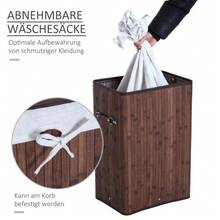 Laundry Basket With Lid, 72L, Foldable Laundry Hamper, Washable Laundry Bag Made Of Bamboo With Handles, Dark Brown, 40x30x60cm - View 5