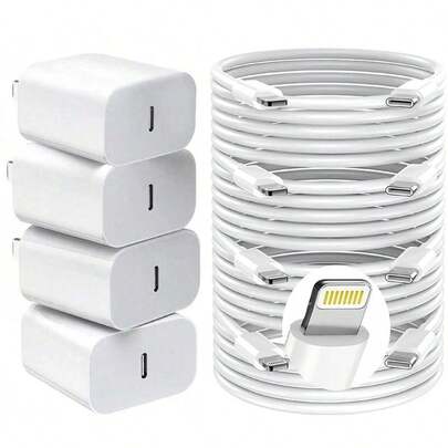 四合一套装：30W 美规墙式充电器适配器 + 100cm Type-C 转 Lightning 数据线，快速充电配件套装，兼容 14/13/12/11 Pro Max Plus 及系列