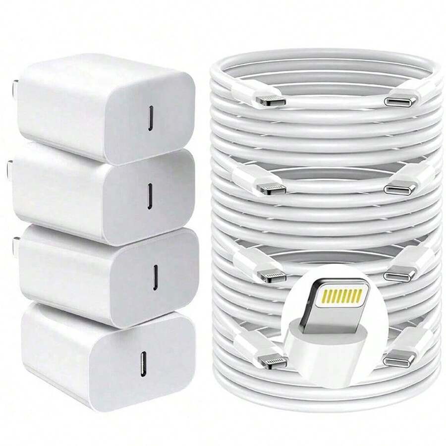 四合一套装：30W 美规墙式充电器适配器 + 100cm Type-C 转 Lightning 数据线，快速充电配件套装，兼容 14/13/12/11 Pro Max Plus 及系列 - 美規A型插(110-127V) - 查看 1