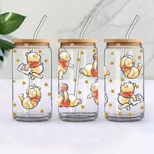 Disney 1个玻璃杯，印有可爱的维尼熊图案，防漏设计，带吸管，容量480毫升，带防伪码的包装盒。 - 溫妮 - 查看 8