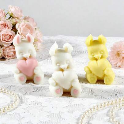 1pc The Rabbit Holds A Silicone Mold For Making DIY Handmade Soaps With Love Scented Candles And Resin. It Is A Decorative Item And Creative Handmade Gift Suitable For Couples And Craft Enthusiasts During The Wedding Season