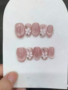 10pcs Handmade Nail Stickers, Modify Finger Shape To Look Slender And Delicate, Comfortable For Daily Wear, Suitable For Various Occasions. Low-Key But Detailed Gentle Nail Art! Nude Pink Gradient Base Color Matches Well, Exquisite 3D Floral Carving, Versatile For Commuting And Dating. The High-End Feel Is Hidden In Every Delicate Luster. Suitable For Daily Wear Or As Holiday Gifts For Girls. Handmade Press On Nails - Pink - View 1