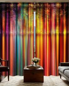 2pcs Glam Bohemian Abstract Color Splash Curtains - Semi-Sheer Polyester Drapes With Multicolor Vertical Stripes In Pink, Orange, Yellow, Green, Blue, Purple, Red & White | Machine Washable Light Filtering Window Treatments For Living Room, Bedroom, - 2pcs - Xem 1