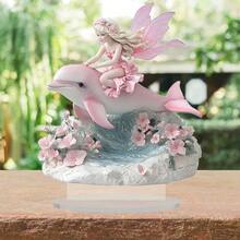 1 Set rosa verzauberter Feenreiten Delfin Blumen Harz Figur Heimdekoration - A - Übersicht 6