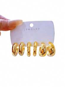 6/18件套夸张永生花耳环套装，大号C形五瓣花，蝴蝶造型，适合日常及节日佩戴，采用ABS树脂材质，UV镀层不褪色金。 - 金色 - 查看 4