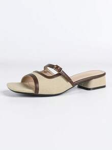 女士高跟凉鞋，时尚粗跟撞色仙女风露趾拖鞋，印花沙滩休闲后带凉鞋，女士工作通勤凉鞋 - 彩色 - 查看 8