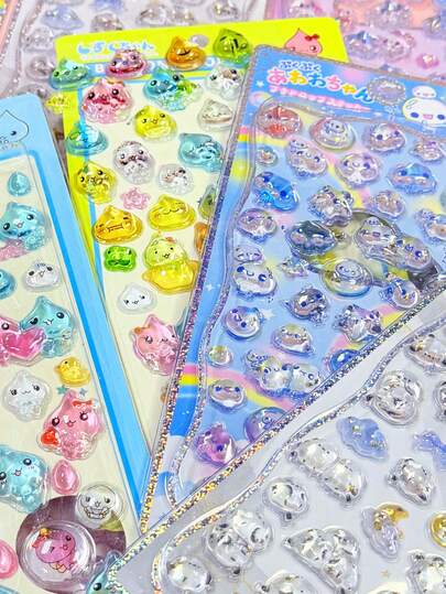 卡通人物摇一摇就能画出的各种水转印贴纸，可爱的3D水晶水贴，适用于DIY手账，Gukka贴纸（部分颜色可能随机发送）
