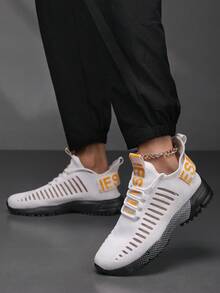 Chaussures décontractées unisexes, taille 36-43, baskets tout-usage pour l'extérieur et les déplacements ! Chaussures de sport en maille blanche respirantes | Semelle épaisse + design rayé, accent de sangle tressée à la mode, légères et amortissantes pour un port confortable prolongé, convient pour le travail, la randonnée en extérieur, les déplacements quotidiens, antidérapantes durables, chaussures décontractées polyvalentes pour hommes, option pratique et rentable - Blanc - Voir 2