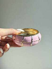 1件简约复古百搭粉色滴釉开口手链，适合日常、聚会和度假佩戴 - 粉色 - 查看 2