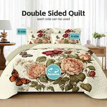 Bộ chăn ga gối 2/3 món (1 vỏ chăn + 1/2 vỏ gối), in hoa kỹ thuật số, mềm mại và thoải mái, thời trang và tươi mới, phù hợp cho khách sạn, phòng ngủ, ký túc xá, mọi mùa, họa tiết hoa mẫu đơn và bướm. - Màu be - Xem 2