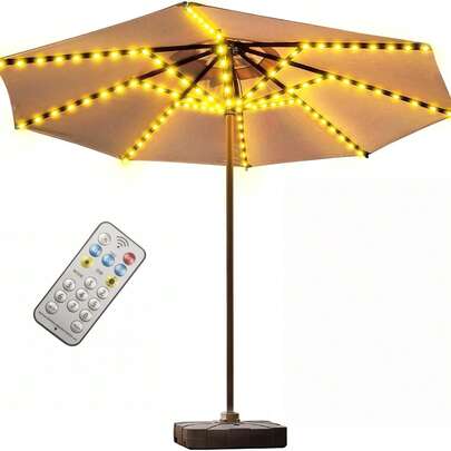 1pc, Solar Umbrella Light Outdoor, 109 LED Patio Umbrellas With 8 Modes, Timed Light With Remote Control, Brightness Adjustable, For Party, Family Gathering, Game Room Beach Tent Camping Holiday Decor