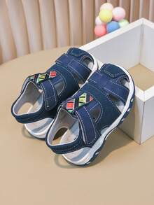 Jungen Klettverschluss Sandalen, weiche rutschfeste Strandschuhe mit Zehenkappe, leicht an- und ausziehbar, florales Gewebe Dekor, vielseitige Lässig Kindersandalen - marineblau - Übersicht 5
