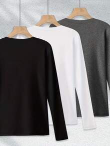 Bộ 3 áo thun dài tay màu trơn, thích hợp cho mùa xuân/hè mặc thường ngày và ở nhà. - Nhiều màu - Xem 7