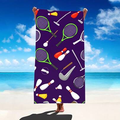 1pc Sports Ball Theme Beach Towel, Super Soft Microfiber Extra Large Beach Blanket, Super Absorbent Bath Towel, Suitable For Travel, Swimming Pool, Diving, Surfing, Yoga, Camping, Available In Multiple Sizes, Beach Accessories For Beach, Pool, Travel, Camping, Yoga