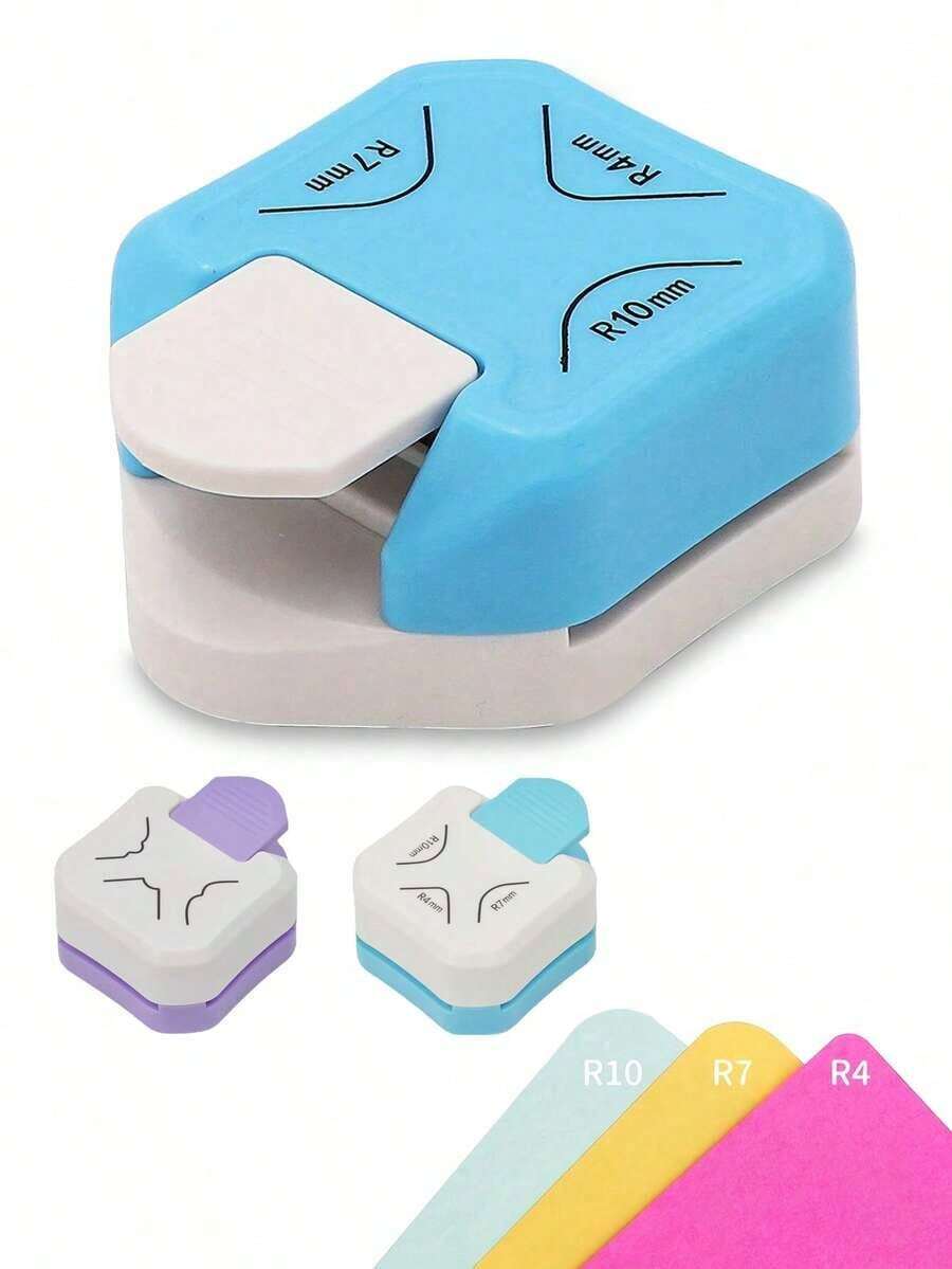 3-In-1 Manual Corner Rounder Punch - Heavy Duty Corner Trimmer And Punch R4/R7/R10mm Dies, Suitable Card Making, Scrapbooking, Paper Crafts - Manual Operation, Portable, Hobbyists And Office Use - Màu xanh lam - Xem 1