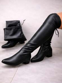 OVER THE KNEE STRETCH BOOT - 黑色 - 查看 1