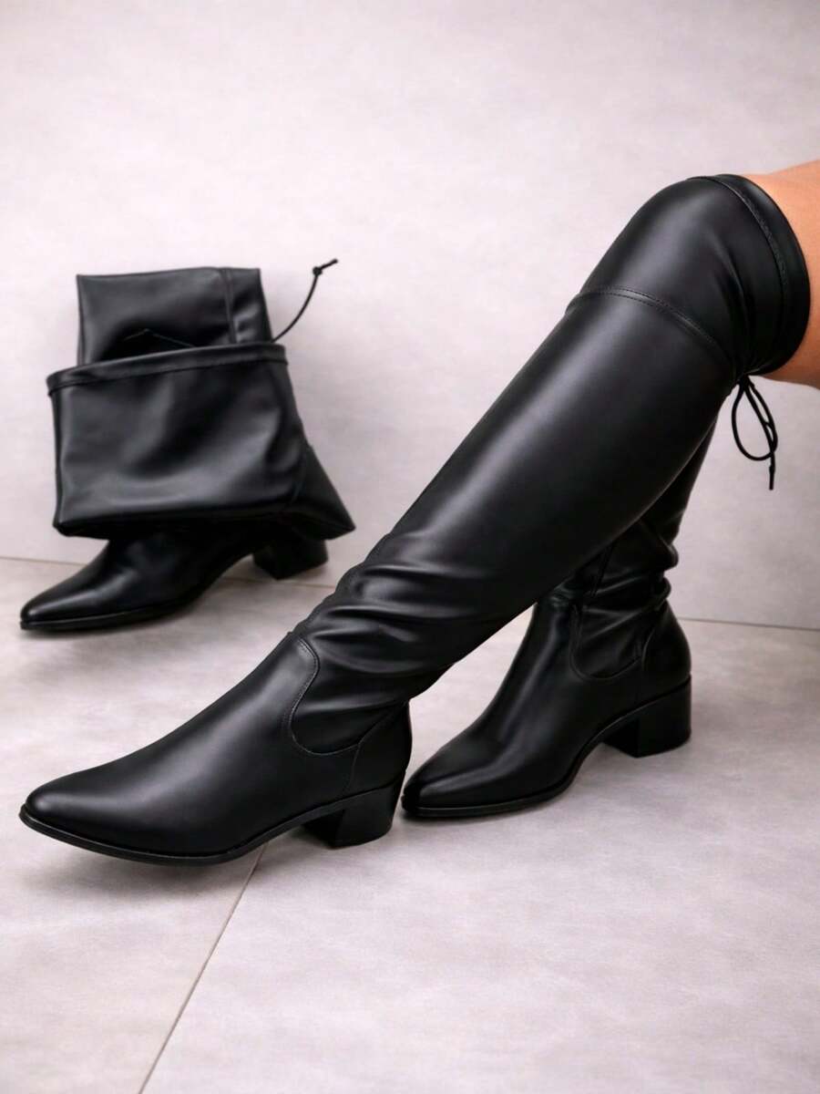 OVER THE KNEE STRETCH BOOT - 黑色 - 查看 1