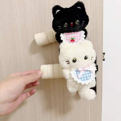 Ống bọc tay nắm cửa hình mèo đen trắng dễ thương, chất liệu nhung mềm mại chống va chạm, vỏ bọc tay nắm cửa chống tĩnh điện ấm áp dùng để trang trí nhà cửa.