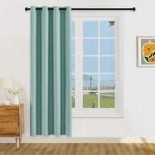 1片/2片装轻薄纯遮光窗帘，金属涂层100%遮光窗帘，带顶部挂环，客厅/卧室窗帘，粉色窗帘 - 薄荷藍 - 查看 26