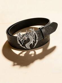 一款朋克风格的龙形腰带，采用深色压纹设计，并配有独特的皮带扣配件。 - 黑色 - 查看 9