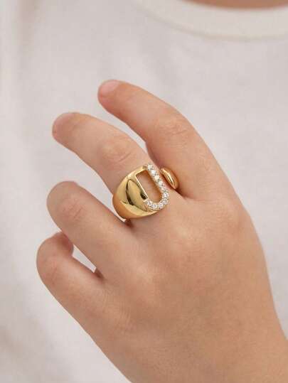 1 pièce Ensemble cuivre minimaliste Bague décorative lettre J en zircone. Accessoires de mode et de bijouterie. Décoration de fête, style vacances d'été, style plage