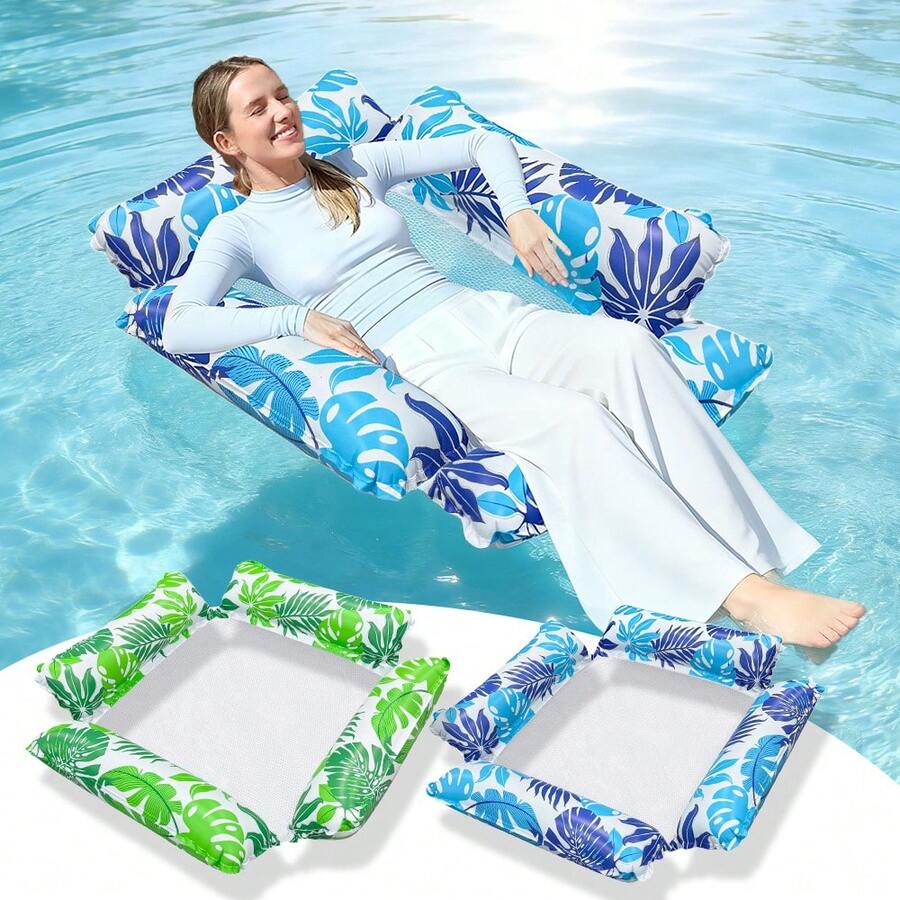1pc Inflatable 4-Tube Leaf Hammock, PVC Foldable Floating Lounger Suitable For Summer Beach, Pool Party And Water Recreation - Four-tube Leaf Hammock - View 1