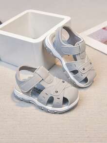 Boys' Summer Closed-Toe Sandals, Hook And Loop Closure Soft Sole Non-Slip Beach Shoes, Protective Toe Easy On/Off Casual Sandals, Versatile Children Shoes - Light Grey - View 5