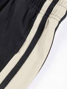 Men's Casual Commuter Pants, Breathable Striped Drawstring Slim Fit Trousers For Outdoor, Running, Sports Black - Black - View 8