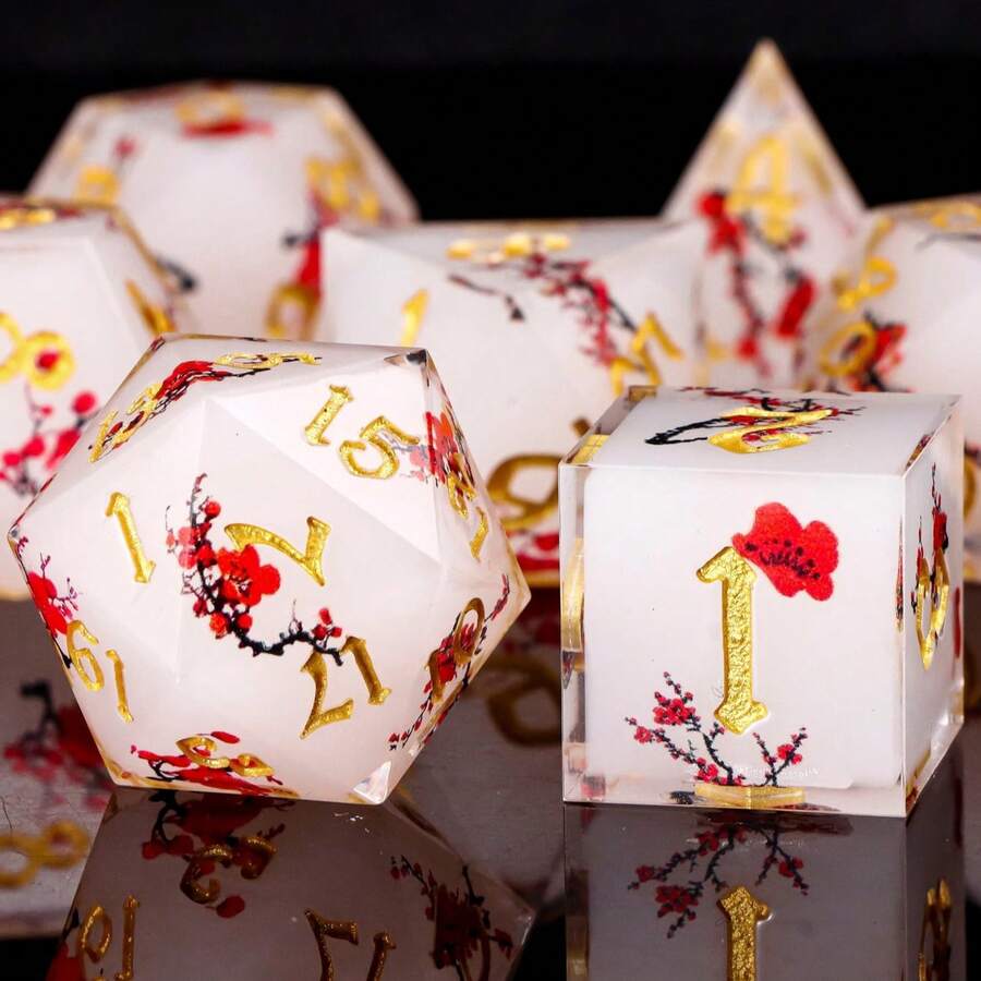 7pcs Handmade Resin Coal Ball Black Cat Themed Dice Set, Sharp Edges Suitable For Role-Playing Tabletop Games, Gifts For / RPG-MTG / Role-Playing Games / Easter / Halloween / Christmas - Multicolor - View 1