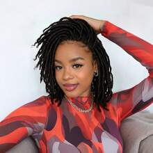 12英寸V型辫子假发，短款黑色卷曲合成辫子假发 - 黑色 - 查看 3