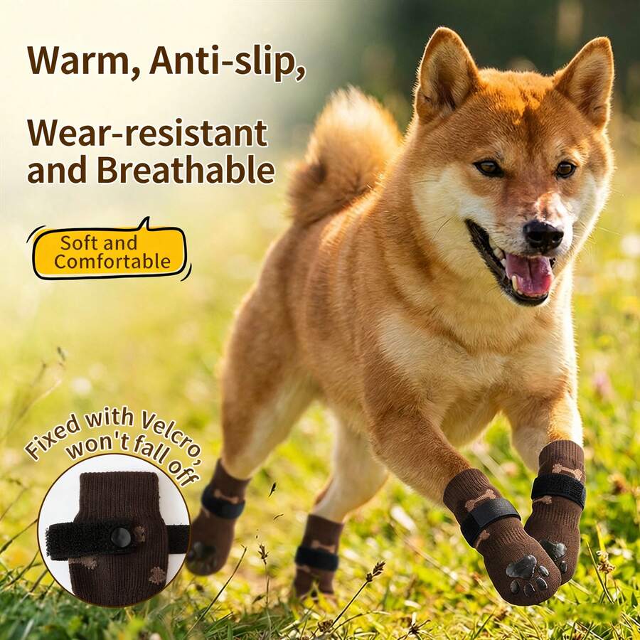 4pcs Pet Socks, Comfortable Anti-Slip Design, Lightweight Summer Style, Hook And Loop Closure Won't Fall Off, Multiple Sizes Available, Suitable For All Dogs - Multicolor - View 1