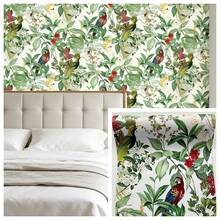 1 Roll Tropical Jungle Parrot Self-Adhesive Wallpaper, Vintage American Style Decor For Living Room, Bedroom, Vanity Area, Includes Green Leaf Decor, Red Floral/Parrot Patterns, Easy Peel And Stick Design - C - View 2