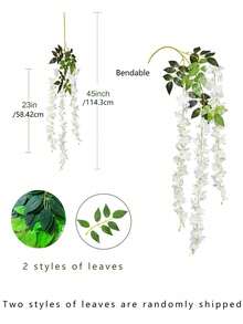 12/24pcs Artificial White Wisteria Flower Wreath, Made Of UV Resistant Plastic Vines And Real Green Leaves - Outdoor/Hanging Flower Wreath, Suitable For Weddings, Porch, Garden Decoration, Valentine's Day Decoration - White - View 2