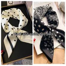 1条/2条装休闲波点印花70厘米方巾，新款春秋季女士多功能头巾、腰带、头饰、时尚围巾 - 彩色 - 查看 5