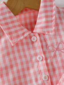 Camisa de manga corta con cuello a cuadros para niña - Rosa - Ver 4