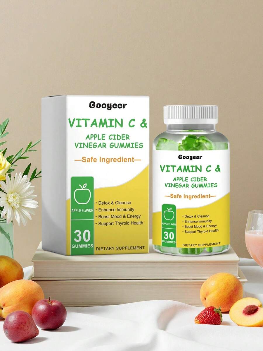Googeer Apple Cider Vinegar Vitamin C Gummies Apple Flavored 30 Count Daily Dietary Supplement For Detoxification Cleansing Immunity Boost Mood Energy Enhancement Thyroid Support  Formula - - - View 1