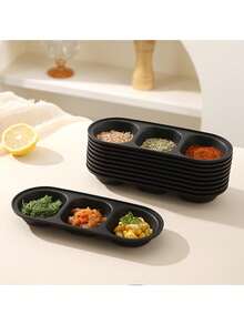 1个黑色塑料分隔调味碗，可重复使用，非常适合在餐厅、寿司店、派对、火锅聚会、野餐、露营和烧烤活动中盛放酱油、调味料和小菜。 - 彩色 - 查看 2