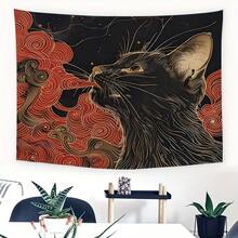 1 件装亚洲浮世绘风格挂毯 - 日式猫咪云海相依 - 趣味墙饰，含配件 | 涤纶面料 | 高清数码印花，适用于家居、宿舍和卧室 | 适用于客厅、卧室、办公室和宿舍 | 含挂钩 - 1PC - 查看 5