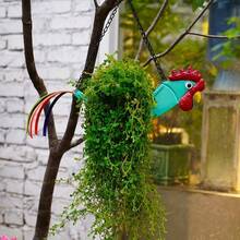 1pc Cast Iron Rooster Hanging Planter, Outdoor Patio Decor, Succulent Pot, Gardening Ornament, Easter Decoration, Spring Gardening Accessory - A - View 3