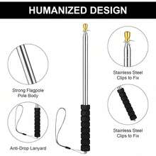 1 Set Outdoor Telescopic Pole, Including 1pc 2.5m Stainless Steel Retractable Flag Pole And 4pcs Hooks, Flexible Adjustable Telescopic Function, Suitable For Outdoor Flag Pole Installation, Hanging Flags, Outdoor Decoration - Multicolor - View 6
