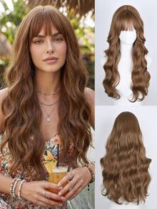 28英寸棕色波浪假发，女士款 - 带刘海，优质合成材料，可调节帽围 | 日常/派对造型 - 彩色 - 查看 10