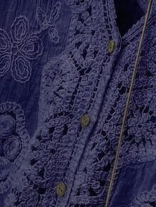 JIANHU Petite Bohemian Style Crochet Knit Blouse - Romantic Floral And Geometric Lace Cover-Up, Suitable For Vacation And Daily Wear, Lightweight V-Neck Button Style - Navy Blue - View 3