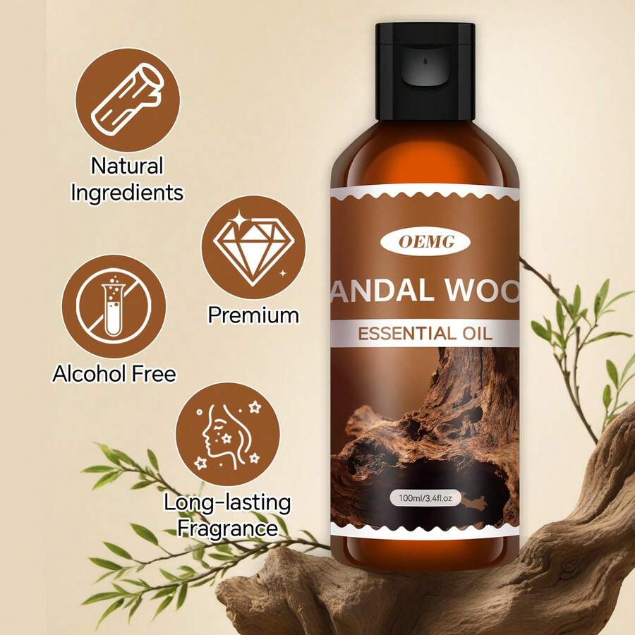 100ml & 30ml Sandalwood Essential Oil, Made With Pure Sandalwood Oil, Suitable For Aromatherapy, Humidifier, Car Diffuser, Diffuser, Candle Making, Air Purification, Air Freshening, Valentine's Day, Wedding Supplies - Sandalwood Essential Oil - View 1