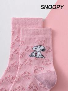 1 Pair Authentic SNOOPY Pattern Women's Pink Mid-Calf Socks, Cute Cartoon Design Distinctive SNOOPY Ladies' Socks, Odor-Resistant Moisture-Wicking Casual Versatile Crew Neck Cartoon Pattern Socks, Suitable For Students/Adults As Gifts And Daily Wear - Pink - View 5