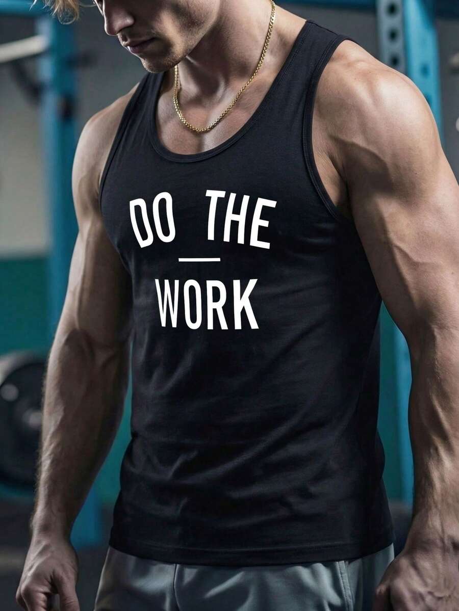 Inspirational Text Print Tank Top, Men's Casual Sleeveless Crew Neck Shirt, American Street Style - Black - View 1