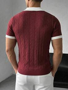 GRDR Men's Spring/Summer Collar Short Sleeve Diamond Pattern Patchwork Slim Fit Casual Stylish Knit Polo Shirt, Men's Knit Top - Red Violet - View 2