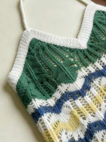 Women's Y2K Bohemian Striped Hollow Out Halter Neck Knit Top Vacation Summer - Multicolor - View 4