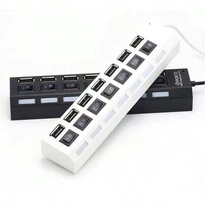 USB 2.0 멀티 포트 허브, 7 X USB 2.0 포트 및 4 X USB 2.0 포트 컴퓨터 스플리터 (독립 스위치 및 LED 표시등 포함), 노트북, 데스크톱, 외장 하드 드라이브, 플래시 드라이브, U 디스크 등과 호환