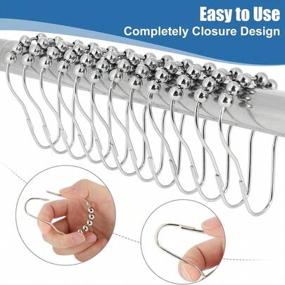 Bộ 12/24 móc treo rèm tắm chịu lực cao, mạ chống gỉ, có con lăn bi trơn tru, làm bằng gang.